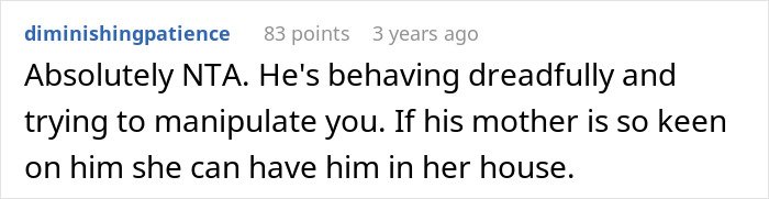 Screenshot of a Reddit comment discussing a woman kicking late husband’s brother and his kids out due to using his clothes and stuff.