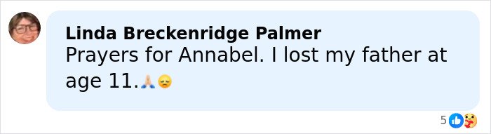 Comment expressing prayers for Annabel and sharing a personal loss, related to James Van Der Beek’s final post heartbreak.