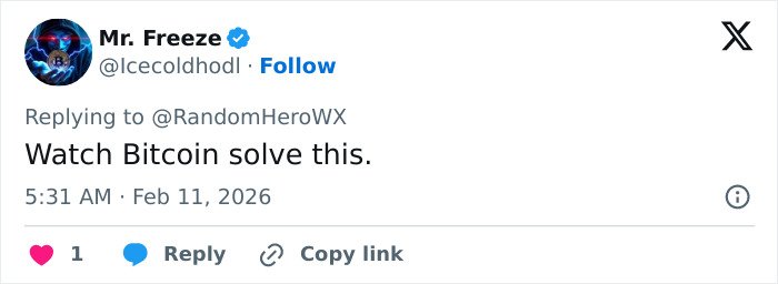Screenshot of a tweet from Mr. Freeze stating Watch Bitcoin solve this, related to Bitcoin exchange and police control.