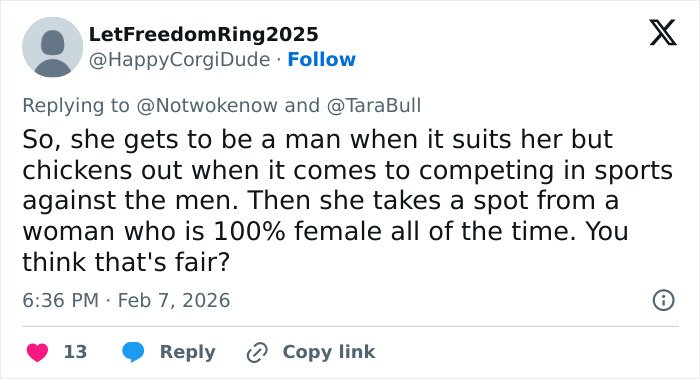 Tweet discussing misgendering incident involving a trans Olympian and controversy after NBC deletes related footage.