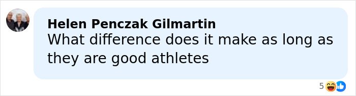 Comment from Helen Penczak Gilmartin discussing athletes amid misgendering incident involving a trans Olympian on social media.
