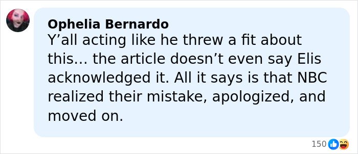 Comment discussing misgendering incident involving a trans Olympian and NBC’s response to the deleted footage.