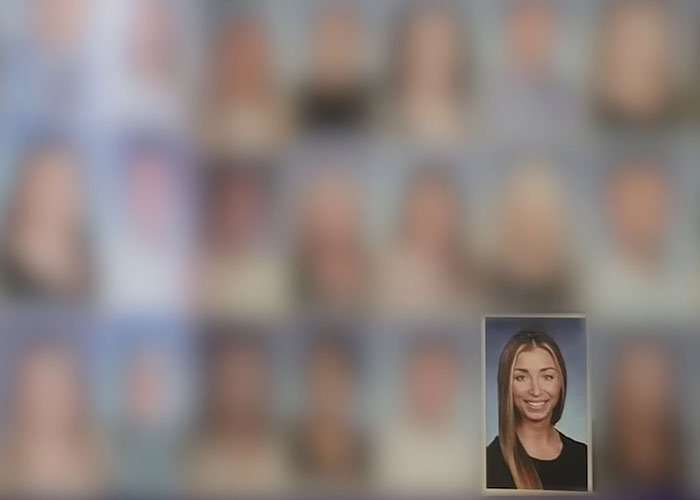 Yearbook photo of a young woman highlighted among blurred student portraits after judge fires back at teacher incident.