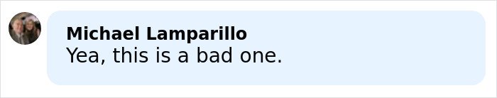Comment by Michael Lamparillo stating this is a bad one in a text message style format.