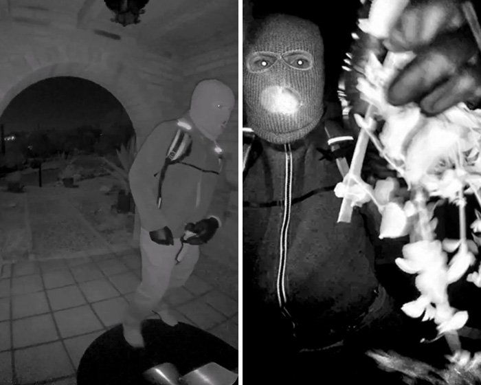 Masked intruder captured on night surveillance footage near Nancy Guthrie's home days before forensics set up white tent.