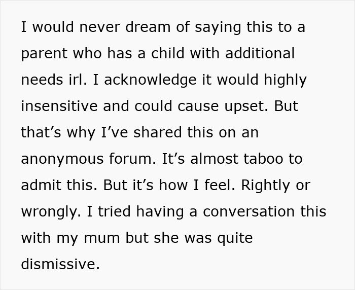 Text excerpt about reconsidering motherhood after experiences with cousin’s autistic kids, reflecting on limits.