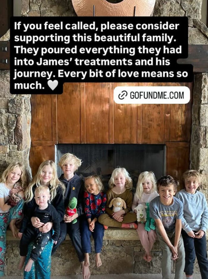 Children sitting together by a stone fireplace in a photo related to Alfonso Ribeiro and James Van Der Beek's last goodbye.
