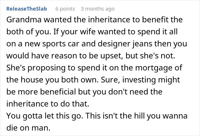 Screenshot of a discussion about a woman taking care of wife’s grandma and inheritance issues after getting her will.