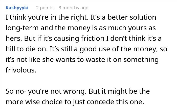 Comment on woman takes care of wife's grandma, discussing money use and family friction after will revealed.