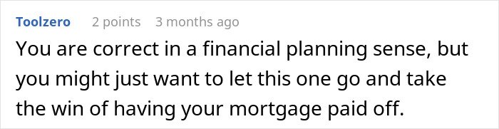Comment from Toolzero discussing financial planning and mortgage payoff advice in an online forum thread.