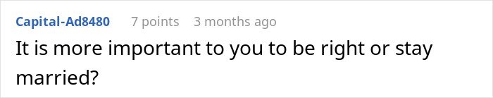Comment on a forum asking if being right or staying married is more important, relating to caring for a wife's grandma.