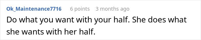 Comment about a woman taking care of her wife's grandma, highlighting conflict after they receive the grandma's will.