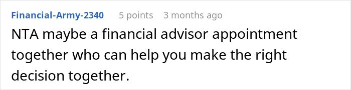 Comment about financial advisor appointment offering help to make the right decision for woman caring for wife's grandma.