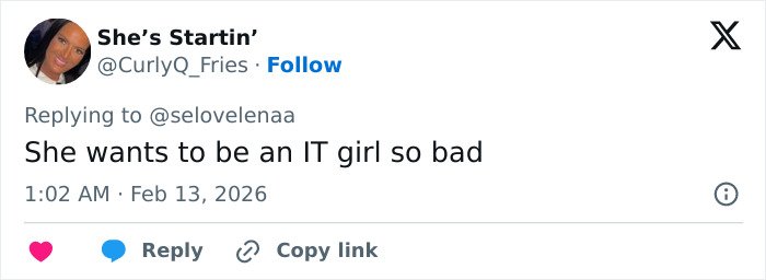 Tweet by user She's Startin' commenting on Hailey Bieber wearing lingerie, expressing a critical opinion about her style choice.
