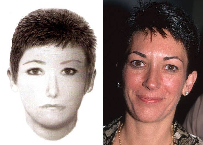 Side-by-side comparison of Ghislaine Maxwell and Madeleine McCann abductor sketch sparking online debate.