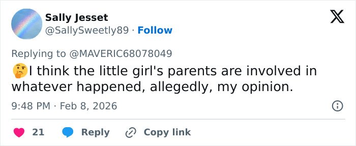 Screenshot of a social media reply commenting on Madeleine McCann abductor sketch and Ghislaine Maxwell comparison debate.