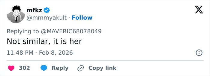 Tweet by user mfkz replying with text Not similar, it is her, in a discussion about Ghislaine Maxwell and Madeleine McCann abductor sketch comparison.