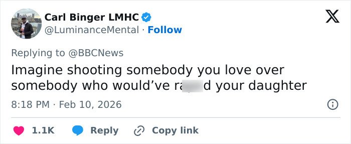 Screenshot of a tweet discussing the legal expert's view on a dad who ended his daughter's life after a Trump argument.