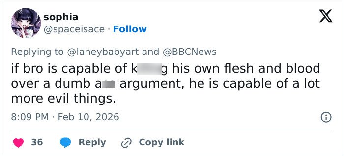 Screenshot of a social media reply discussing a dad who ended his daughter’s life after a Trump argument.