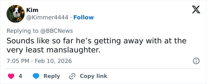 Tweet discussing legal expert's take on dad who ended daughter's life after Trump argument avoiding charges.