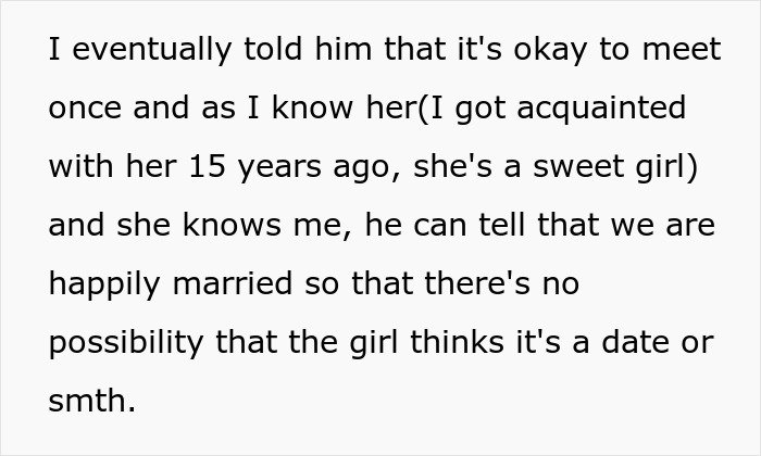 Text about a married man texting a woman he loved 15 years ago, reassuring his wife not to freak out.