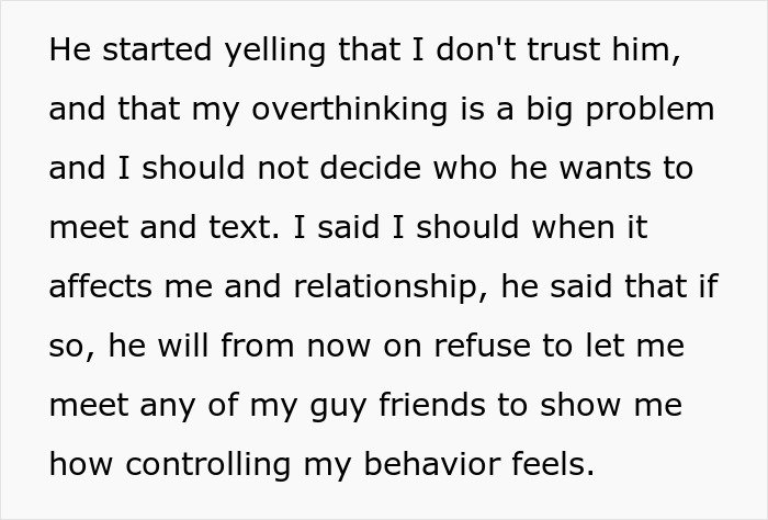 Text about a married man texting a woman he loved years ago and discussing trust and controlling behavior in their relationship.