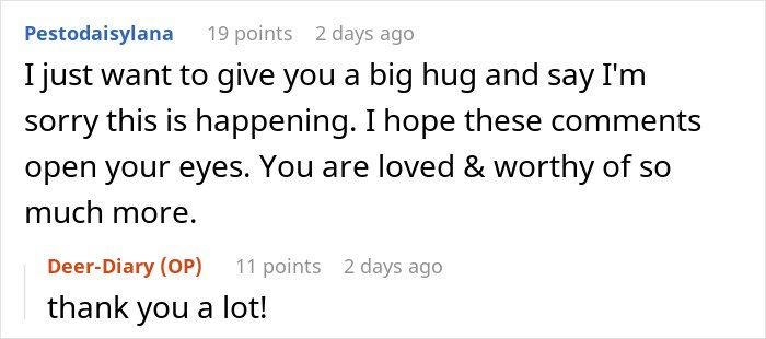 Screenshot of a Reddit comment expressing support after a married man texts a woman he loved 15 years ago.