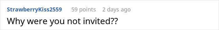 Screenshot of an online comment questioning why a person was not invited, related to a married man texting woman he loved years ago.