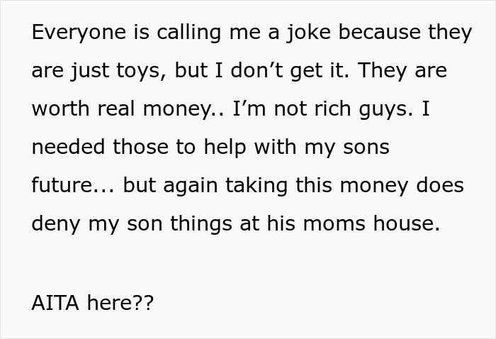Text message discussing the value of expensive Lego sets amid a cheating ex-wife's boyfriend stealing incident.
