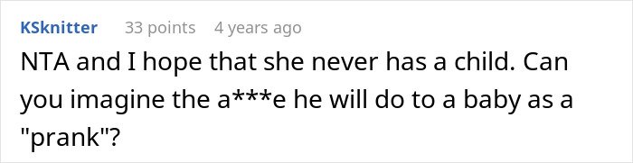 Screenshot of an online comment discussing a groom pranking his brother-in-law’s girlfriend at a wedding and refusing to pay.