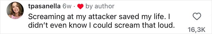 Screenshot of a woman’s safety tip comment about screaming loud to protect herself from an attacker.