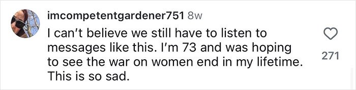 Screenshot of a social media comment from a woman sharing her thoughts on safety and the ongoing challenges women face.