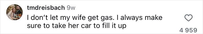 Screenshot of a social media comment about not letting wife get gas, relevant to former FBI agent safety tips for women.