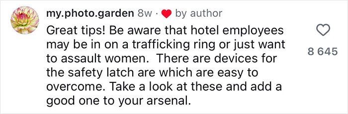 Comment on safety tips for women by former FBI agent, highlighting awareness of trafficking risks and security device weaknesses.