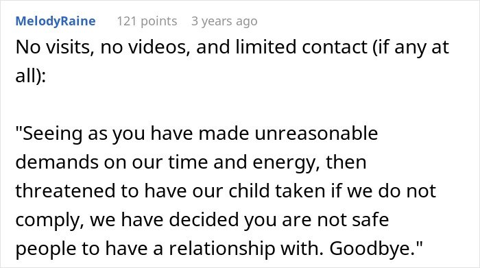 Screenshot of a comment discussing in-laws threatening CPS after declaring new parents’ home unacceptable.