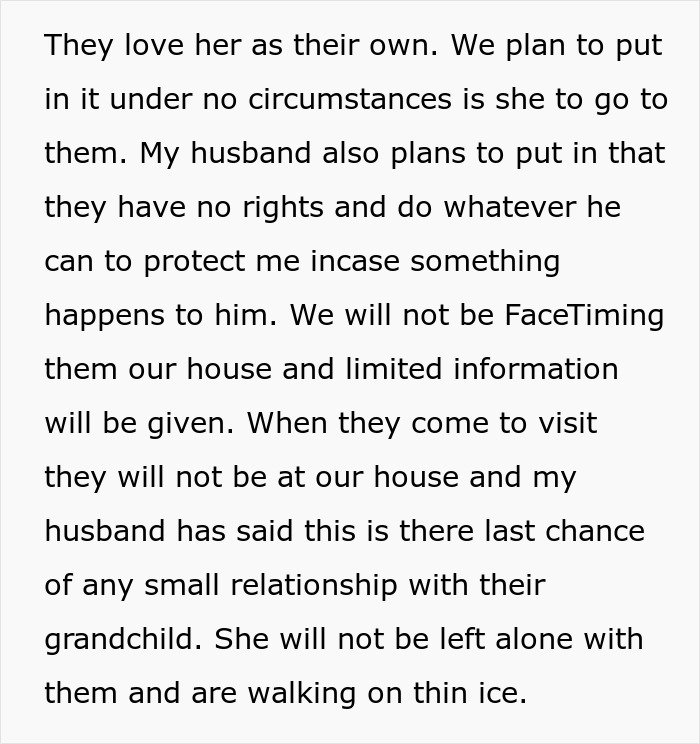 In-laws threaten CPS after declaring new parents’ home unacceptable, causing family conflict and limited contact with grandchild.