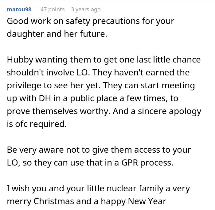 Comment discussing in-laws threatening CPS after declaring new parents’ home unacceptable and safety precautions for the child.