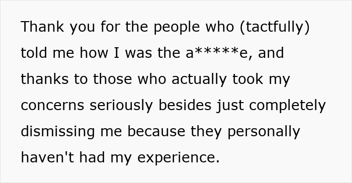 Text message expressing gratitude to people who addressed personal concerns and experiences seriously and tactfully.
