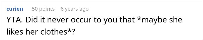 Screenshot of an online comment discussing embarrassment related to a girlfriend’s style and childhood trauma.