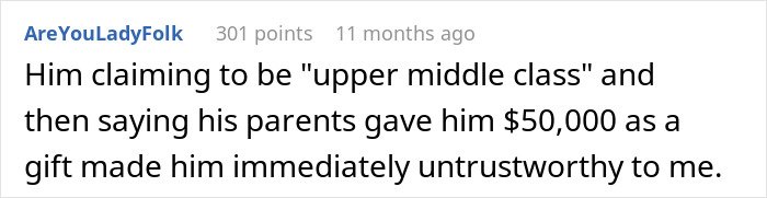 Comment about man feeling embarrassed by girlfriend’s style and linking it to his childhood trauma in a social media post.