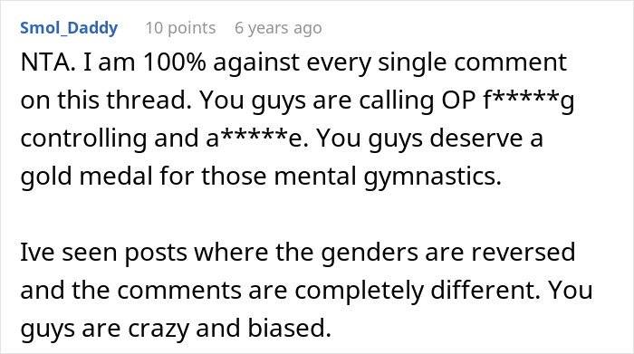 Reddit comment discussing embarrassment by girlfriend’s style and related childhood trauma in an online thread.