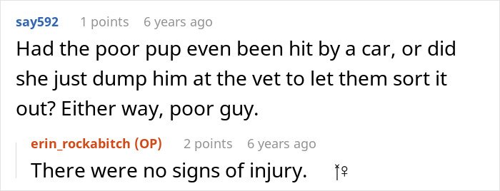 Screenshot of an online discussion about a MIL pretending dog passed away to get rid of him found later at the shelter.