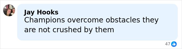 Comment by Jay Hooks on a social media post, reflecting on overcoming obstacles after Ilia Malinin&rsquo;s hot-mic reaction.