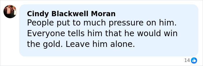 Comment from Cindy Blackwell Moran about Ilia Malinin&rsquo;s hot-mic reaction after a tough Olympic showing shared online