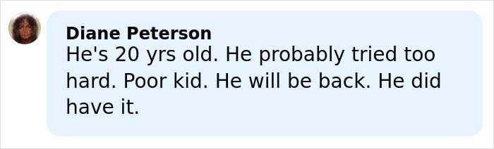 Comment by Diane Peterson reacting to Ilia Malinin&rsquo;s hot-mic reaction after tough Olympic showing going viral.