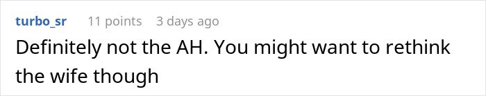 Comment from user turbo_sr discussing husband's reaction after wife reveals wedding outfit plans.