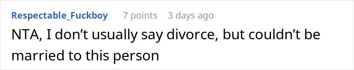 Reddit comment discussing a husband leaving wife after she reveals her outfit plans for brother&rsquo;s wedding.
