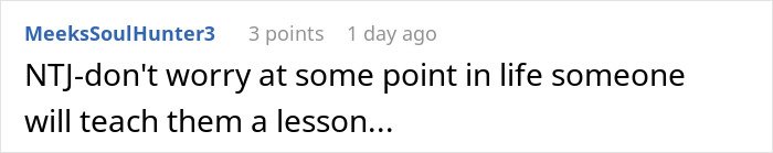 Screenshot of an online comment related to sibling kicking out brother and kids after no consequences parenting dispute.
