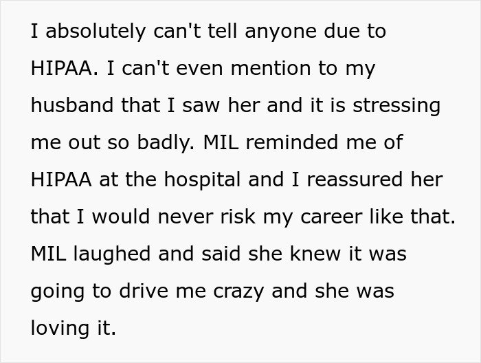 Nurse stressed about finding MIL on secret date, unable to share due to strict HIPAA privacy rules and career risks.