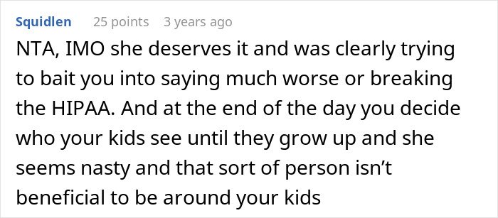 Text comment from a user discussing nurse stress and HIPAA concerns about a mother-in-law on a secret date.